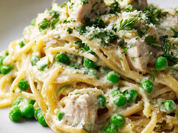 Chicken And Peas Creamy Pasta