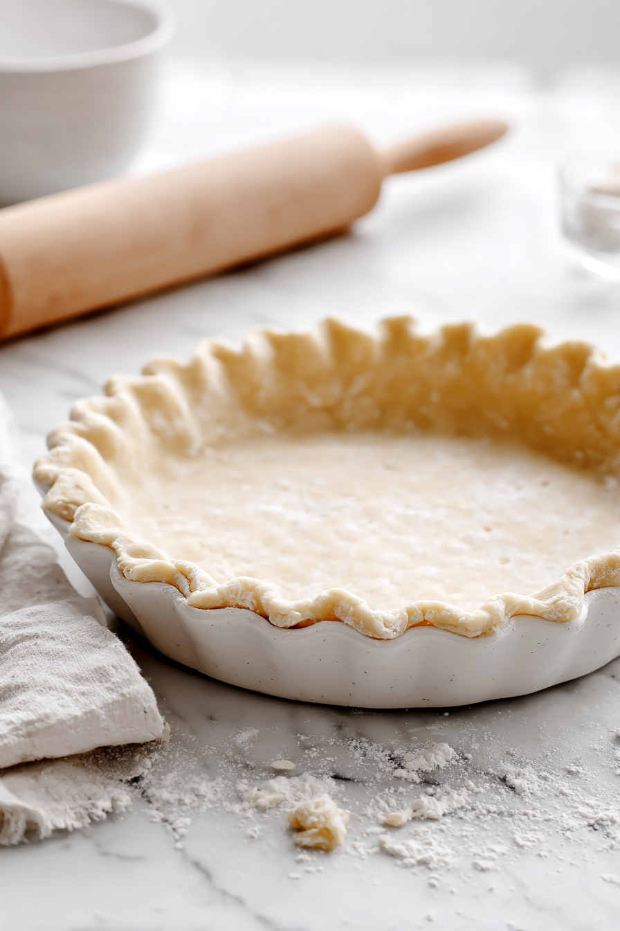 Roll out one dough disk and place it into a 9-inch pie dish