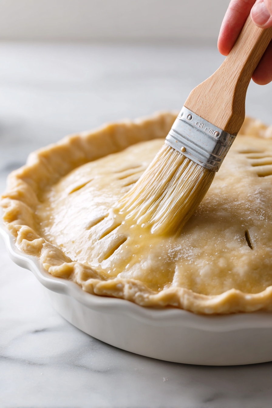 Whisk together the egg and milk, then brush the top crust evenly