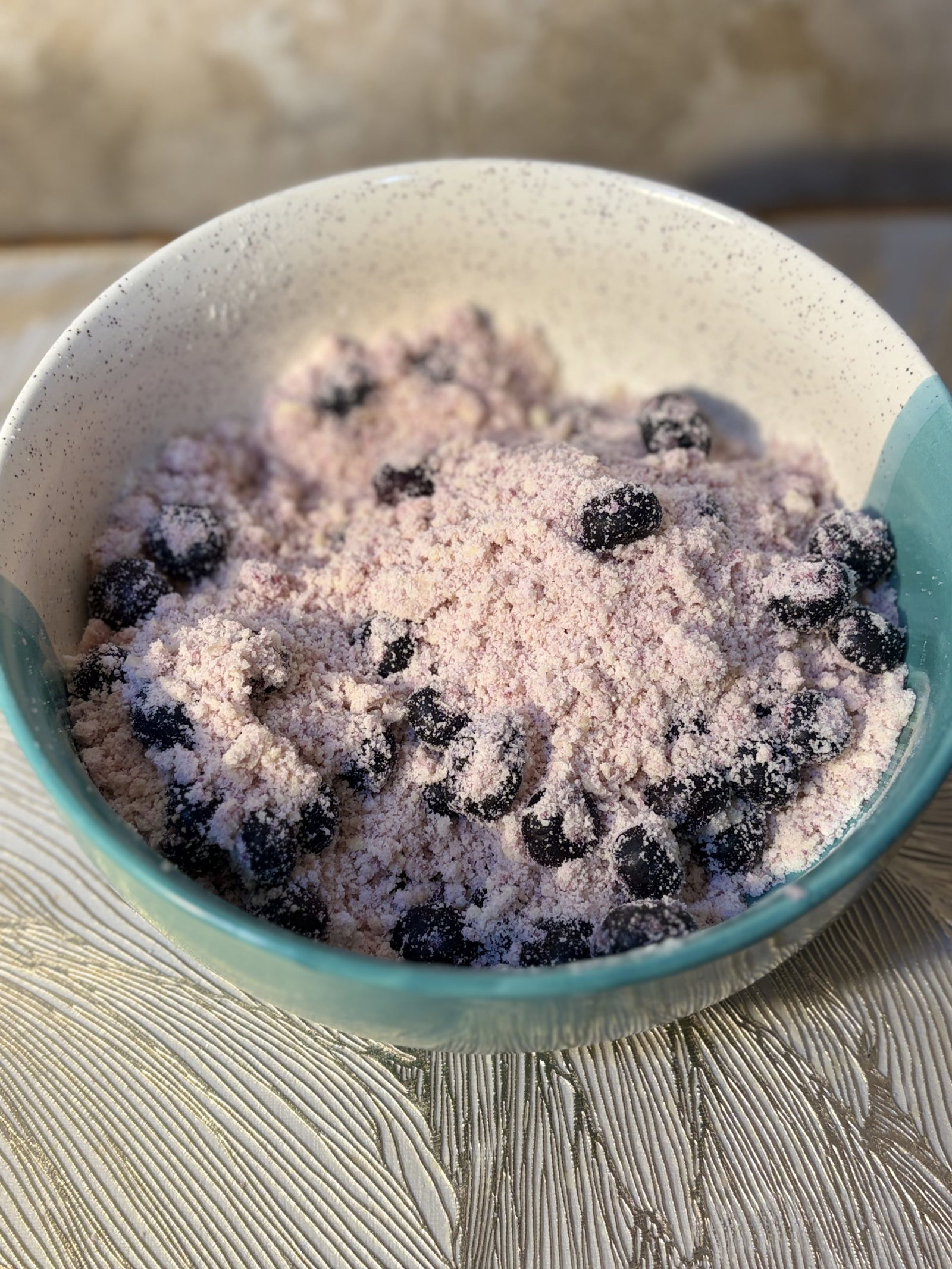 Fold in the blueberries gently so they don’t burst too much