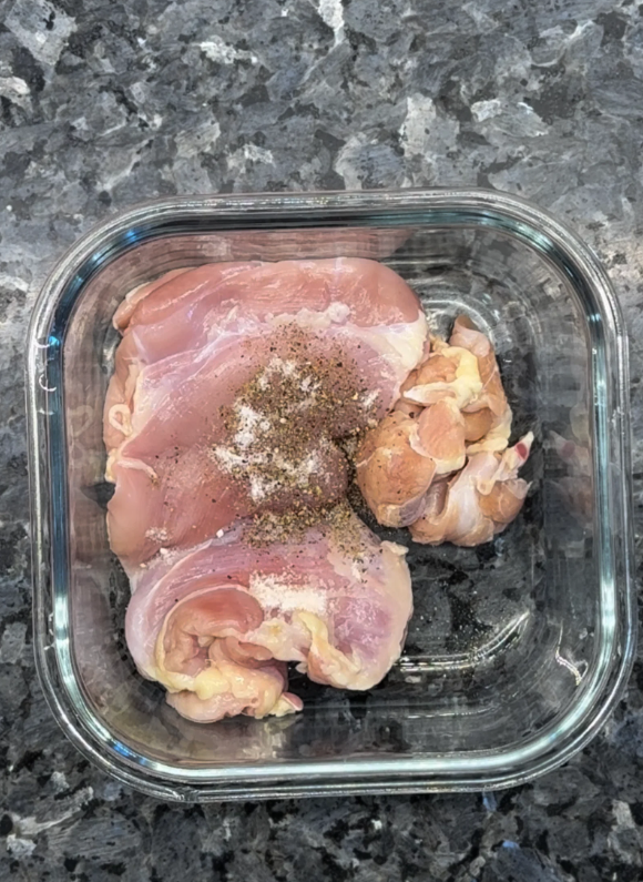 Season chicken breasts on both sides with Italian seasoning, onion powder, salt, and pepper