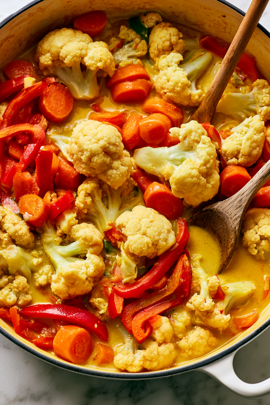 Add the cauliflower, carrots, and bell pepper