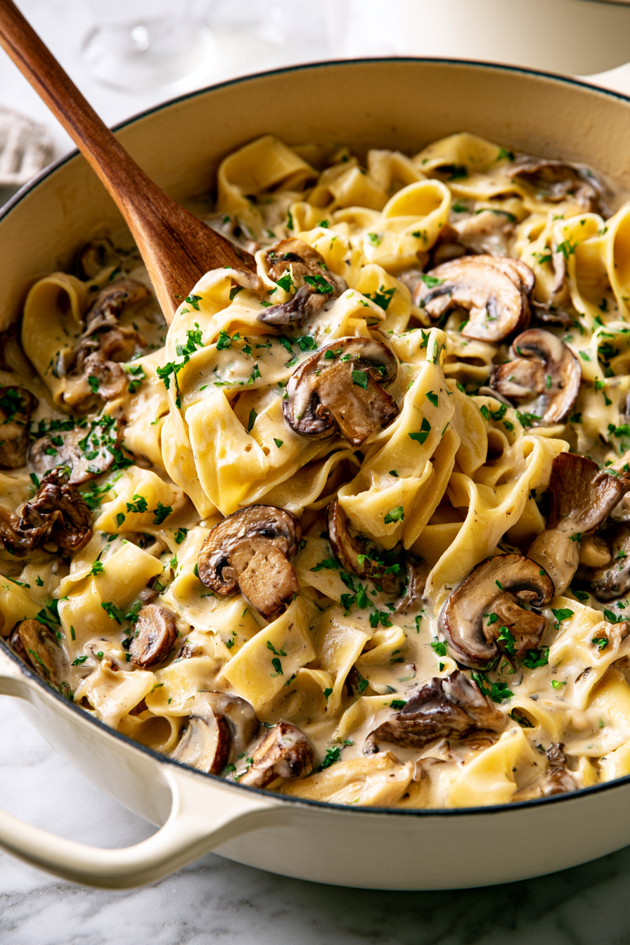 Add the cooked pasta directly to the sauce along with a splash of reserved pasta water if needed to loosen the sauceAdd the cooked pasta directly to the sauce along with a splash of reserved pasta water if needed to loosen the sauce
