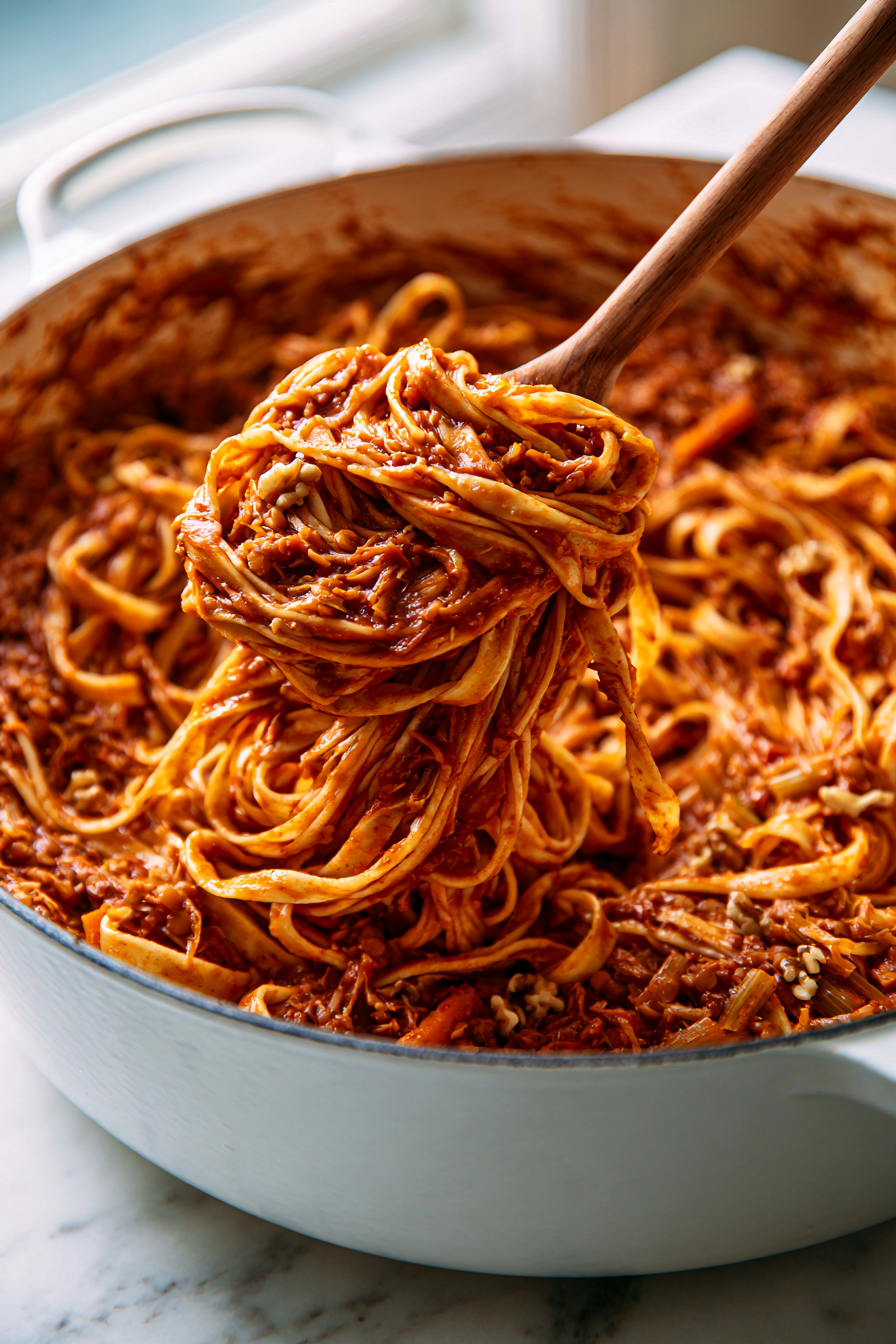 Add the cooked pasta directly to the sauce along with a splash of reserved pasta water