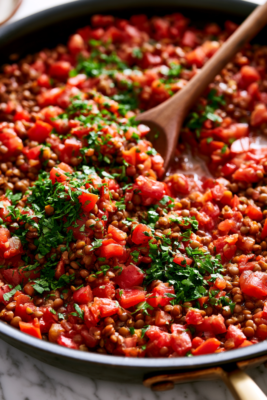 Add the diced tomatoes and cooked lentils. Cook for another 4 to 5 minutes until the filling thickens slightly