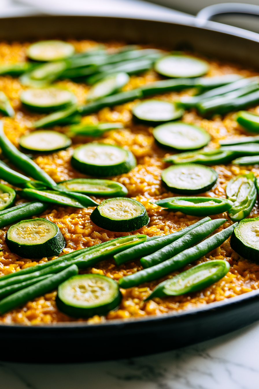 Arrange the zucchini and green beans over the rice