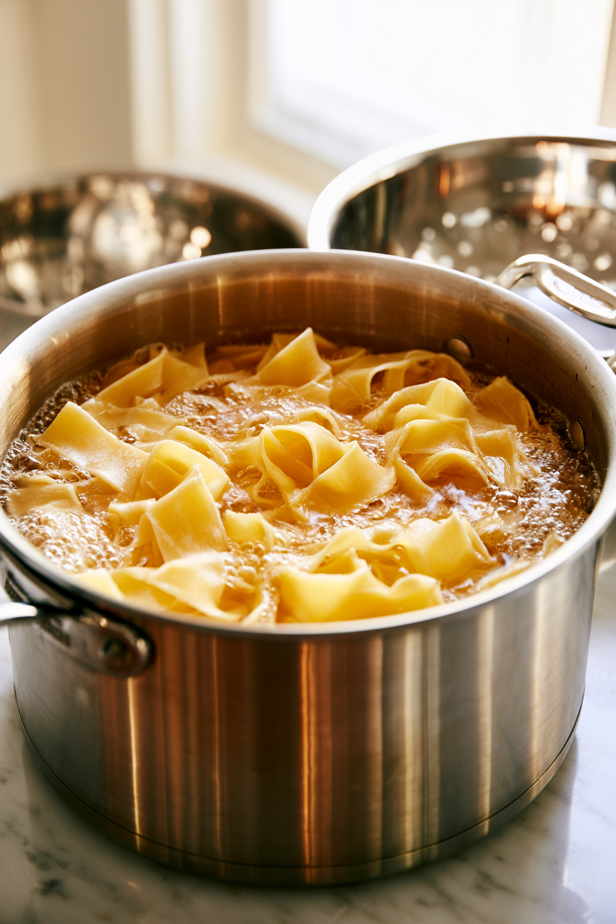 Bring a large pot of generously salted water to a boil and cook the pasta until al dente according to the package directions