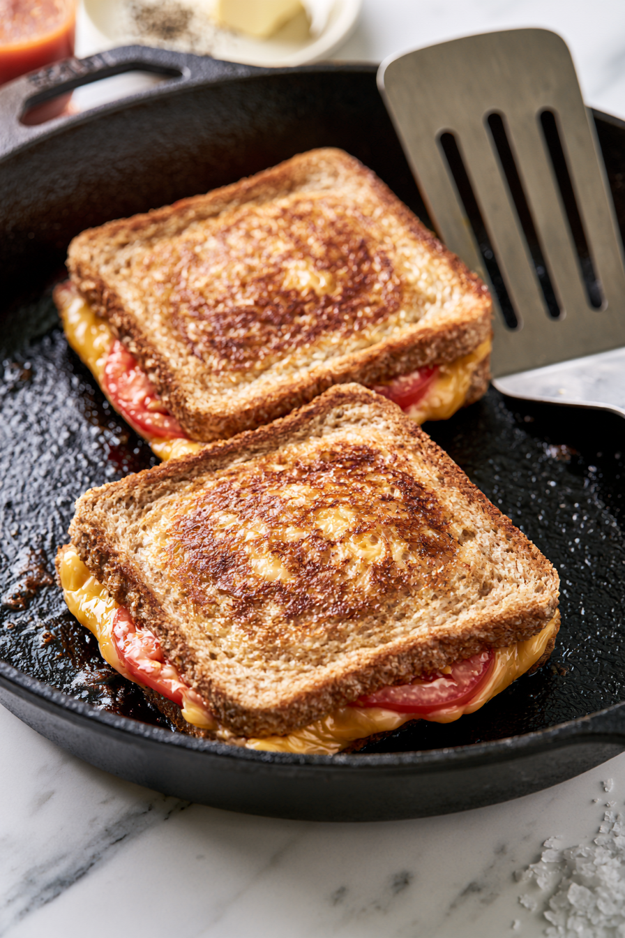 Flip gently with a spatula and continue cooking until the second side is evenly browned and the cheese is completely melted