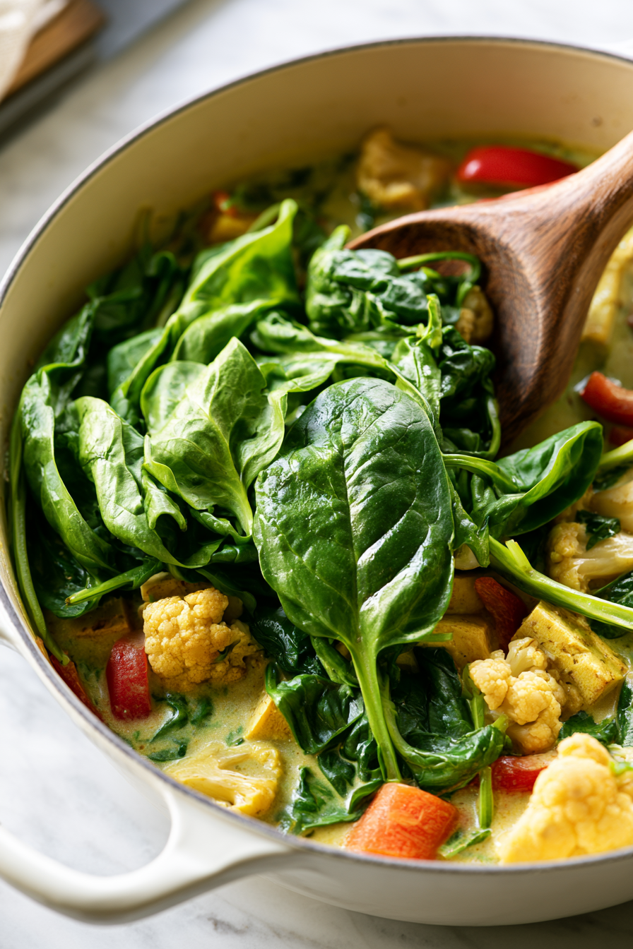 Fold in the spinach and cook for 1 to 2 minutes until wilted