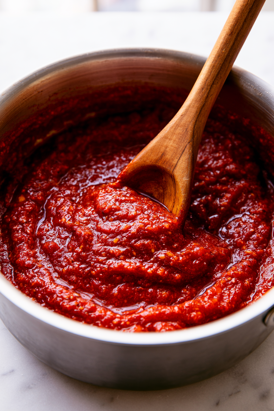 For the sauce, heat the olive oil in a saucepan over medium heat. Add the garlic and cook for 30 seconds