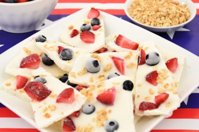 Frozen Red White Blue Yogurt Bark