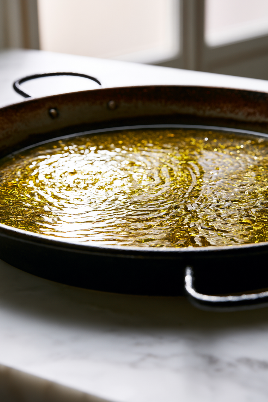 Heat the olive oil in a large paella pan or wide skillet over medium heat.