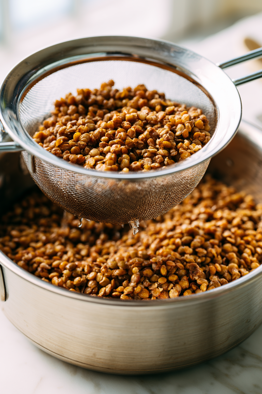If using dried lentils, cook them according to the package directions until tender but not mushy. Drain any excess liquid and set aside