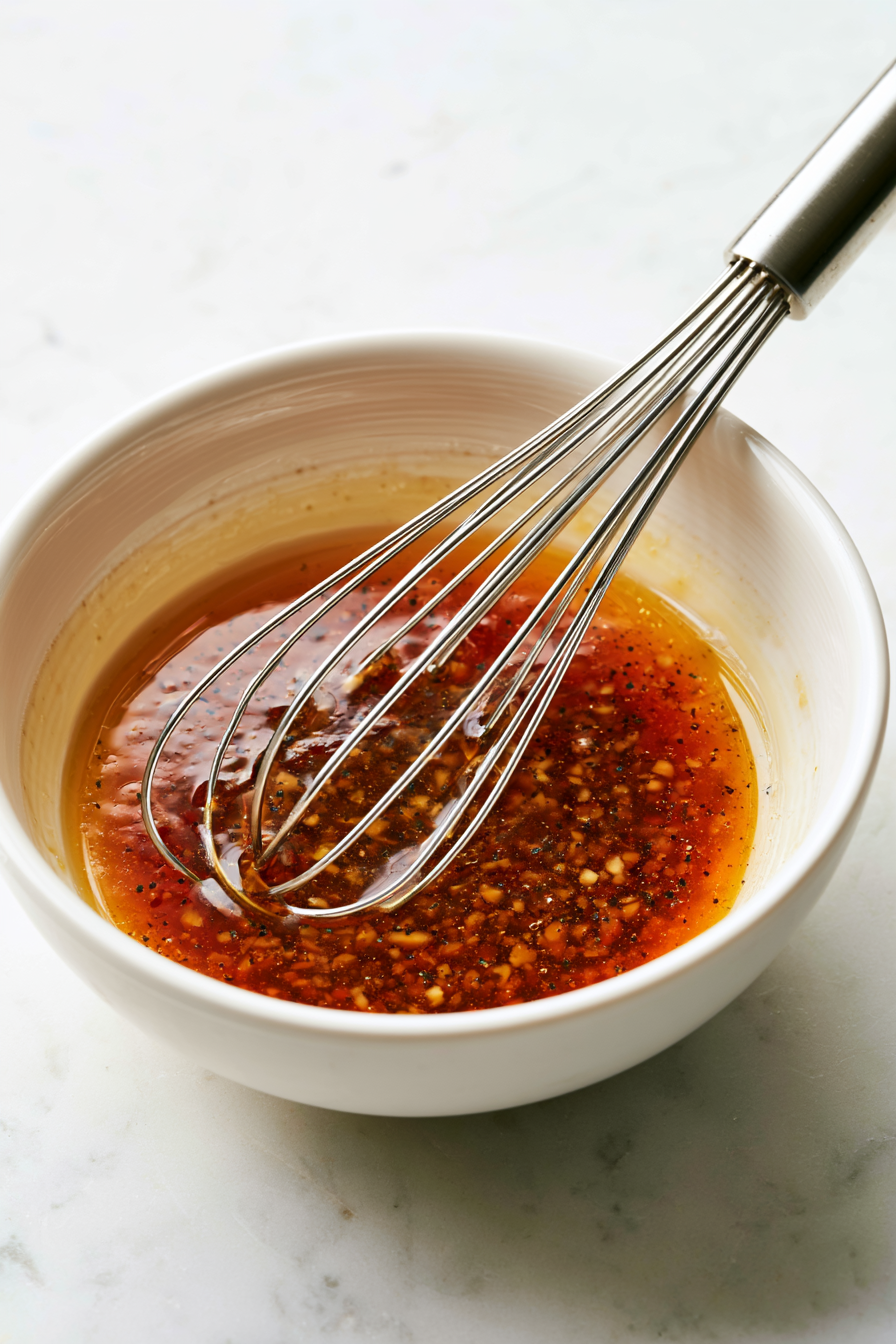 Meanwhile, whisk together the honey, soy sauce, minced garlic, rice vinegar, chicken broth, and black pepper in a small bowl