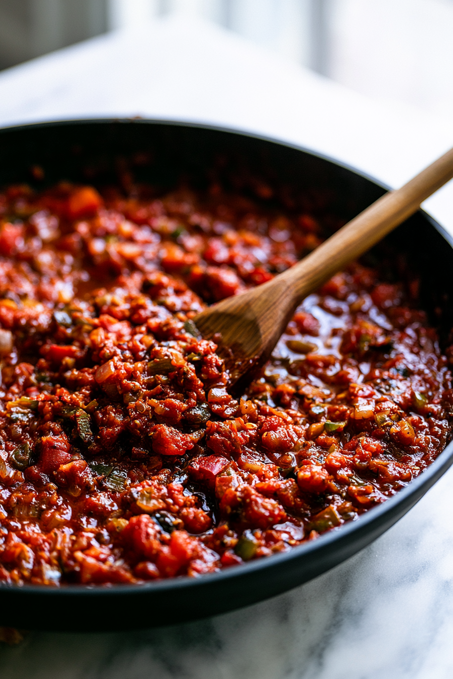 Mix in the tomato paste, vegetable broth, soy sauce, balsamic vinegar, oregano, smoked paprika, onion powder, and crushed red pepper flakes