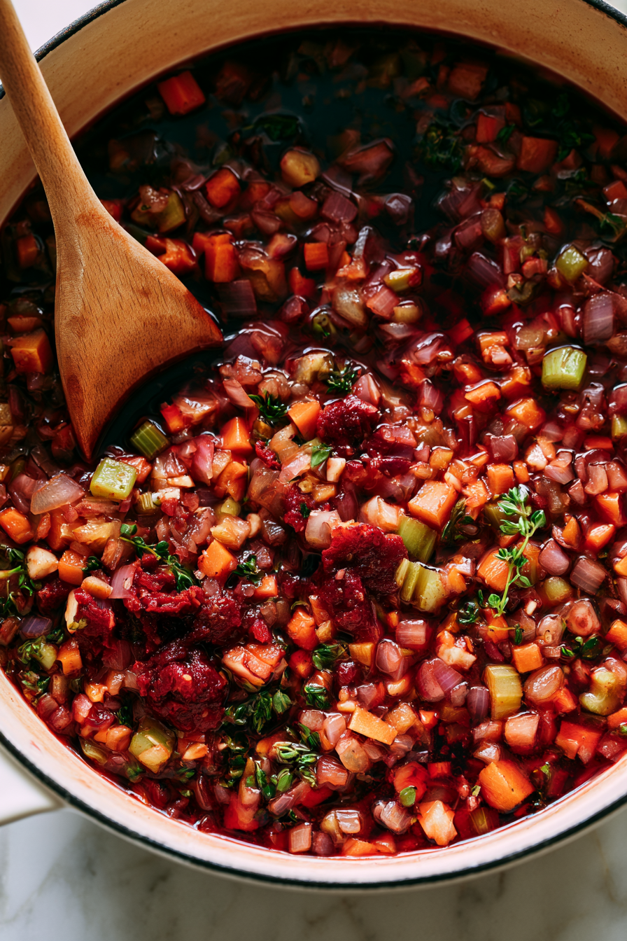 Pour in the red wine, if using, and cook for 2 to 3 minutes until most of the liquid has evaporated