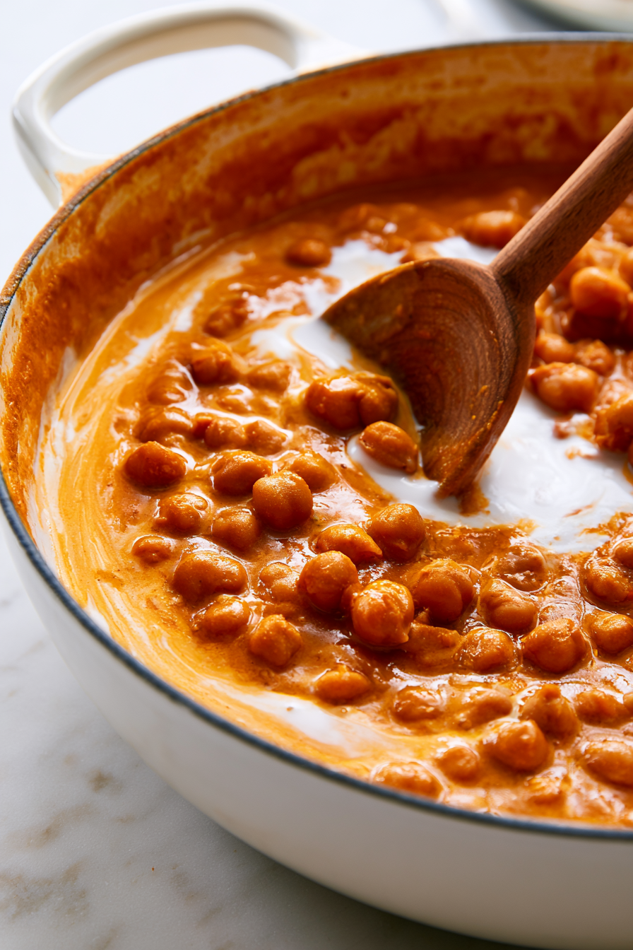 Reduce the heat to low and stir in the coconut milk. Simmer gently for another 3 to 5 minutes until the curry becomes creamy and silky.