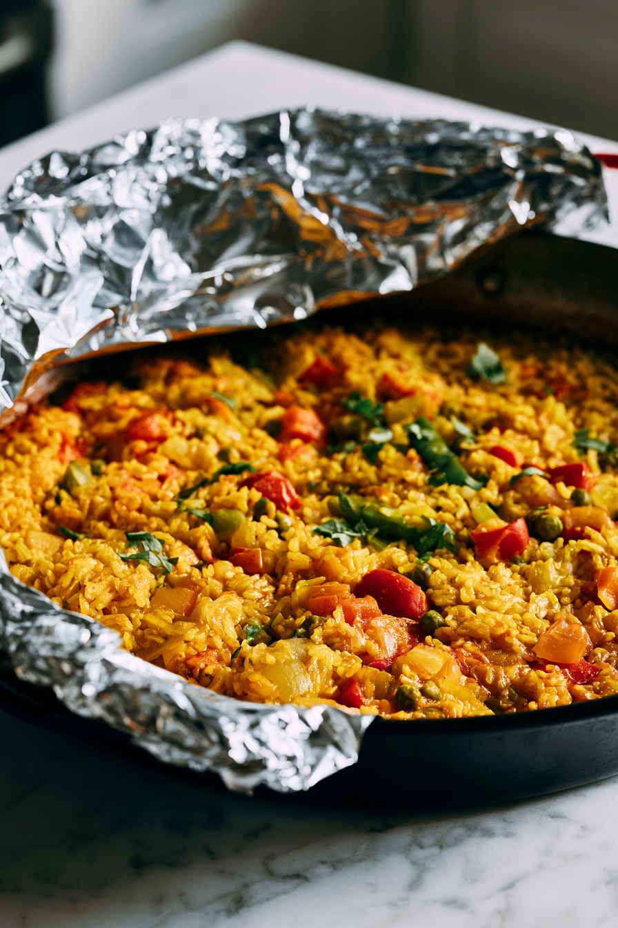 Remove the pan from the heat, cover loosely with foil