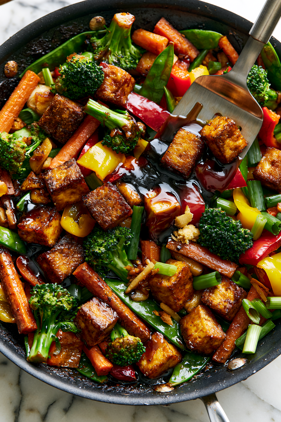 Return the crispy tofu to the skillet. Pour in the prepared sauce and gently toss everything together