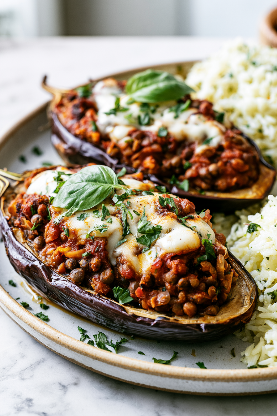 Serve Vegan Stuffed Eggplant