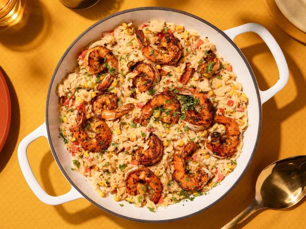 Shrimp and Corn Orzo Skillet