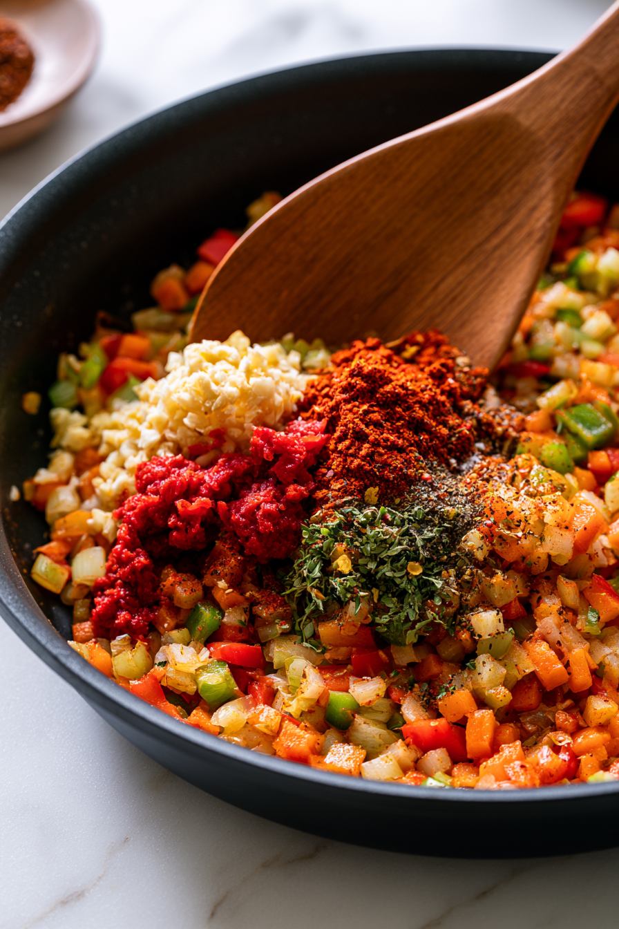 Stir in the garlic tomato paste smoked paprika thyme Italian seasoning garlic powder onion powder salt and pepper
