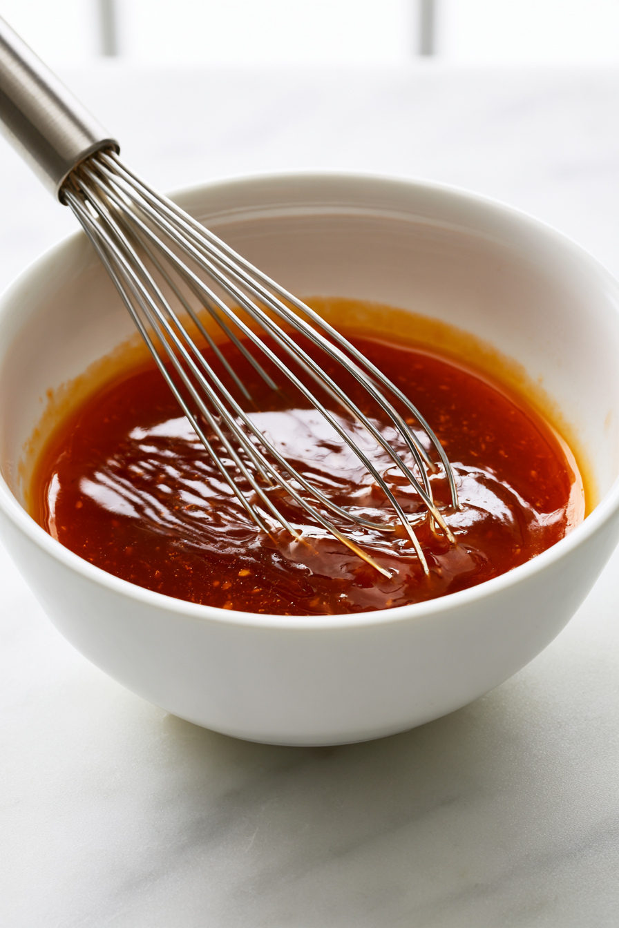 While the tofu cooks, whisk together the soy sauce, vegetable broth, rice vinegar, maple syrup, sesame oil, cornstarch, and sriracha until smooth