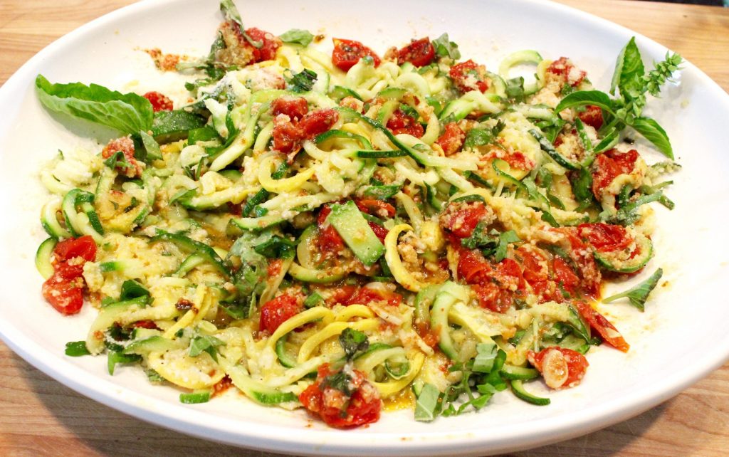 Zucchini Zoodles with Roasted Cherry Tomato Garlic Sauce