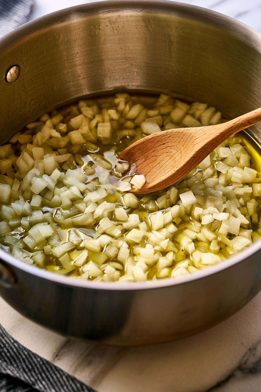 Heat olive oil in a large pot over medium heat. Add onion and cook for 4 to 5 minutes until softened
