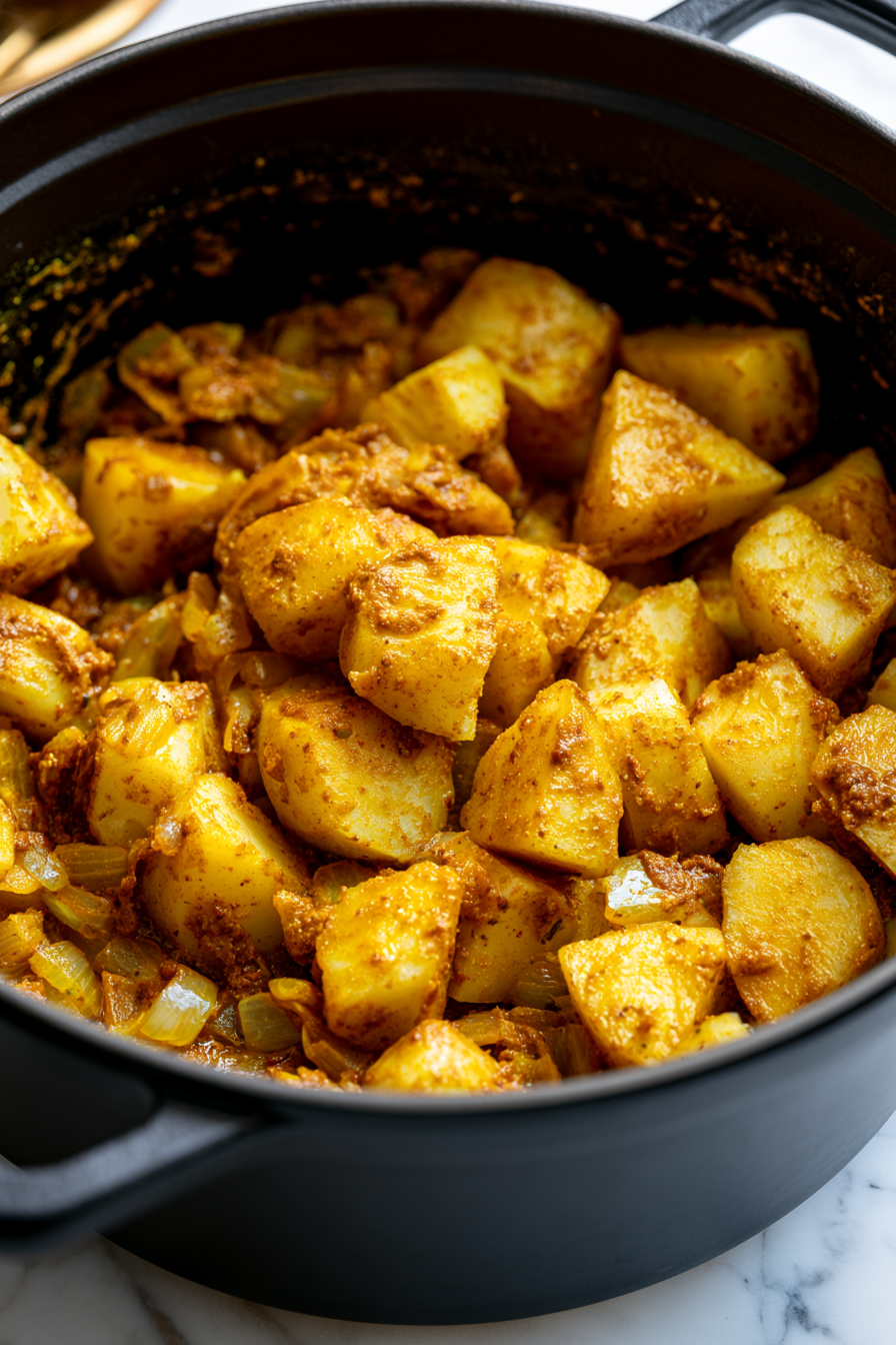 Add potatoes and stir until they are coated in the spice mixture