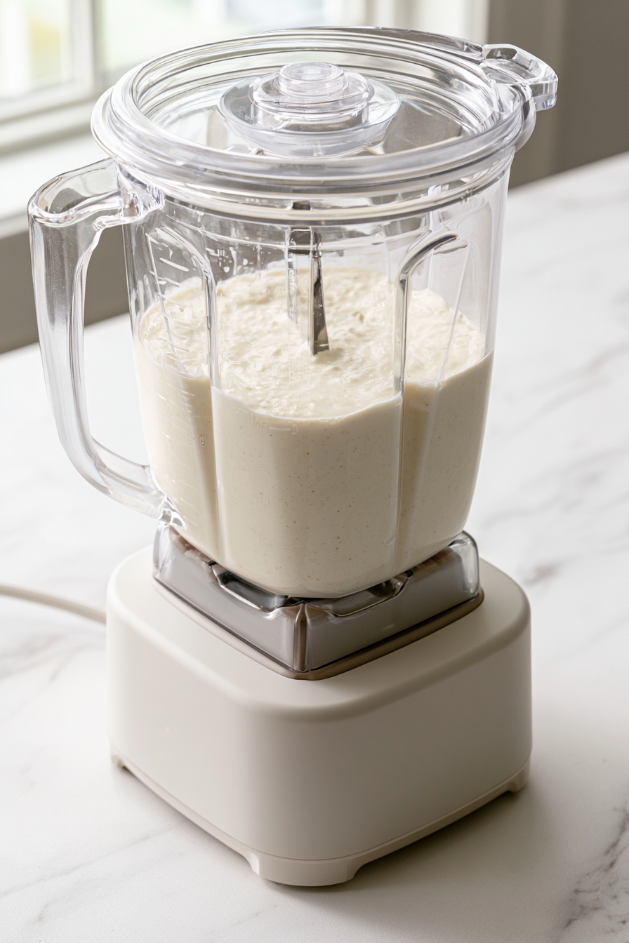 Add the cottage cheese, eggs, almond flour, baking powder, sweetener, vanilla extract, salt, and cinnamon to a blender