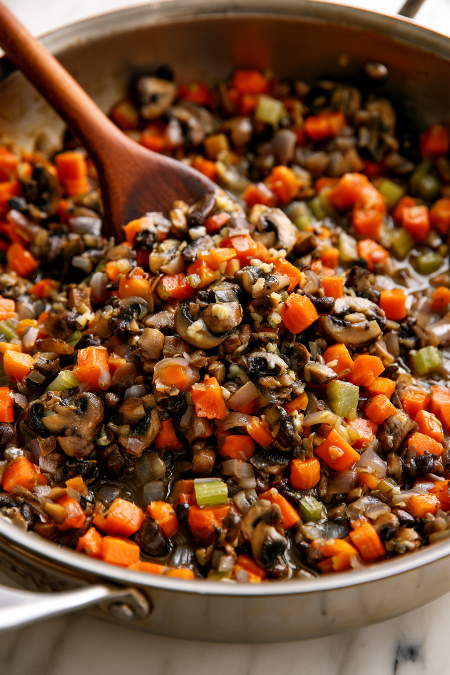 Add the garlic and mushrooms and cook for 7 to 8 minutes