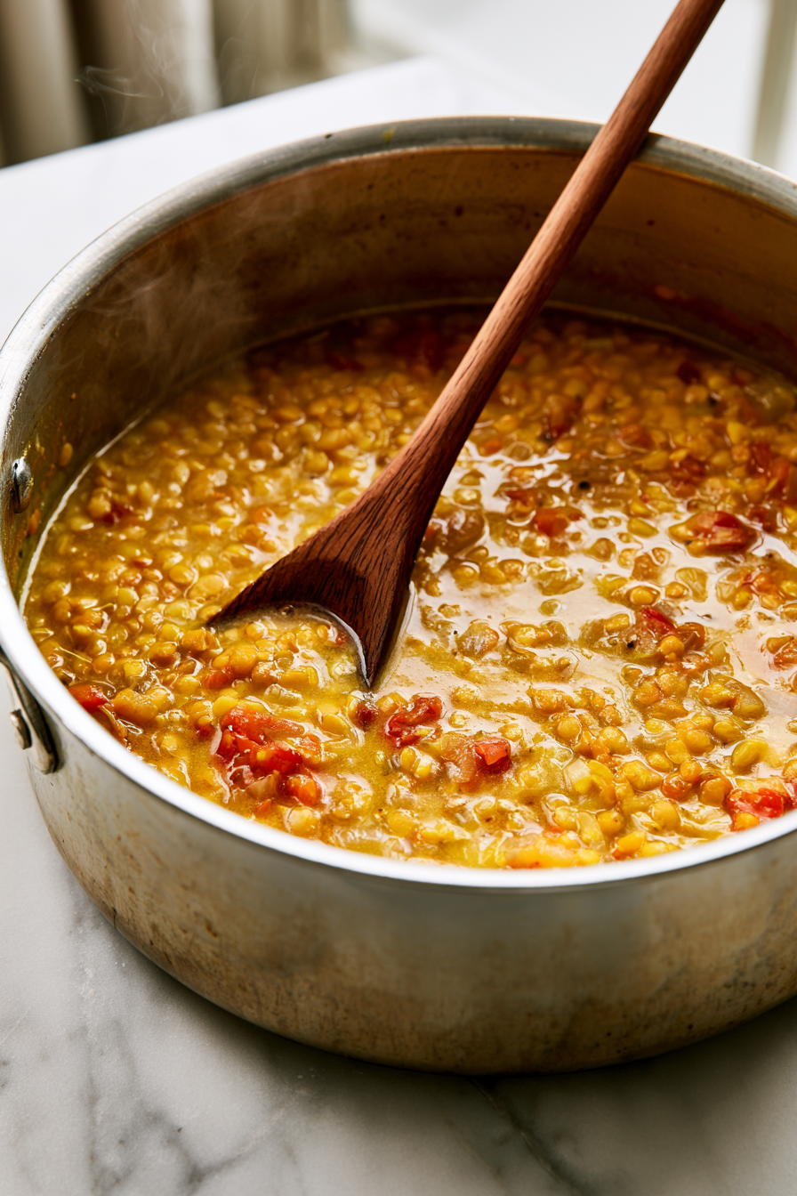 Add the lentils, water or broth, and salt. Bring to a boil, then reduce heat and simmer for 20 to 25 minutes, until the lentils are tender