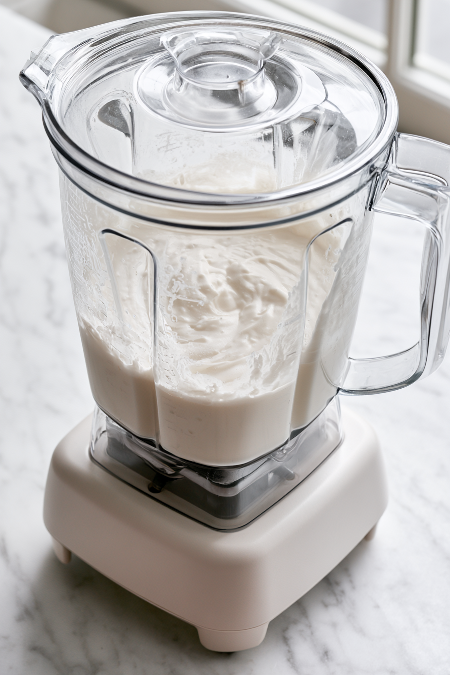 Add the milk, protein powder, Greek yogurt, pudding mix, maple syrup, vanilla, and salt to a blender. Blend until completely smooth