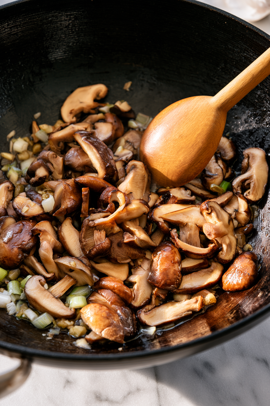 Add the mushrooms and cook for 2–3 minutes until they begin to soften and develop a deeper flavor