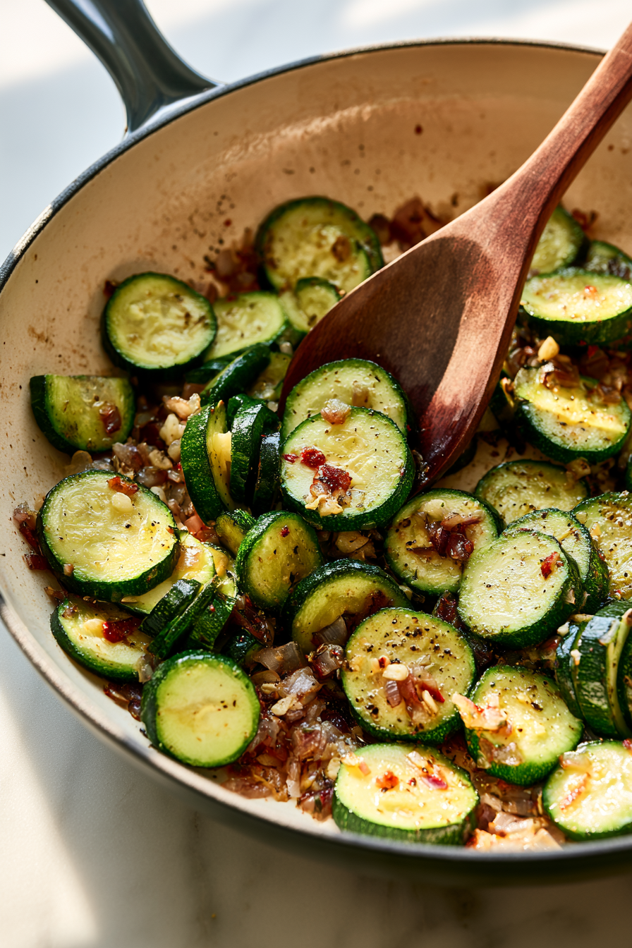 Add the zucchini, garlic, thyme, oregano, cayenne, salt, and pepper. Cook for 3 to 4 minutes