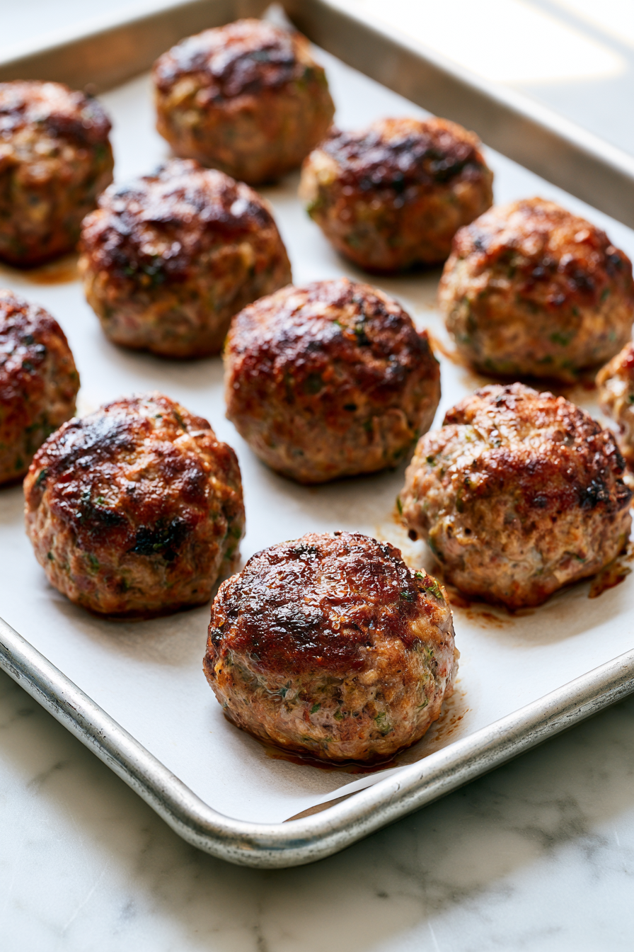 Bake for 15 minutes. Switch the oven to broil and cook for another 3–5 minutes, until browned and the meatballs reach 165°F internally