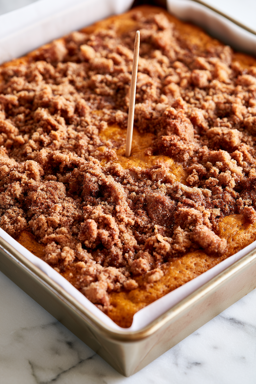 Bake for 30–35 minutes, checking at the 30-minute mark. The cake is ready when a toothpick inserted into the center comes out clean