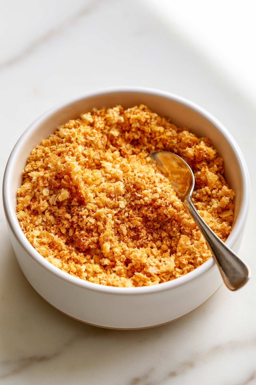 Combine the panko breadcrumbs, melted vegan butter, smoked paprika, nutritional yeast, and a pinch of salt in a small bowl. Stir until the breadcrumbs are evenly coated