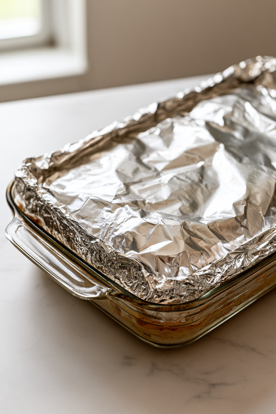 Cover the baking dish tightly with aluminum foil and bake for 30 minutes