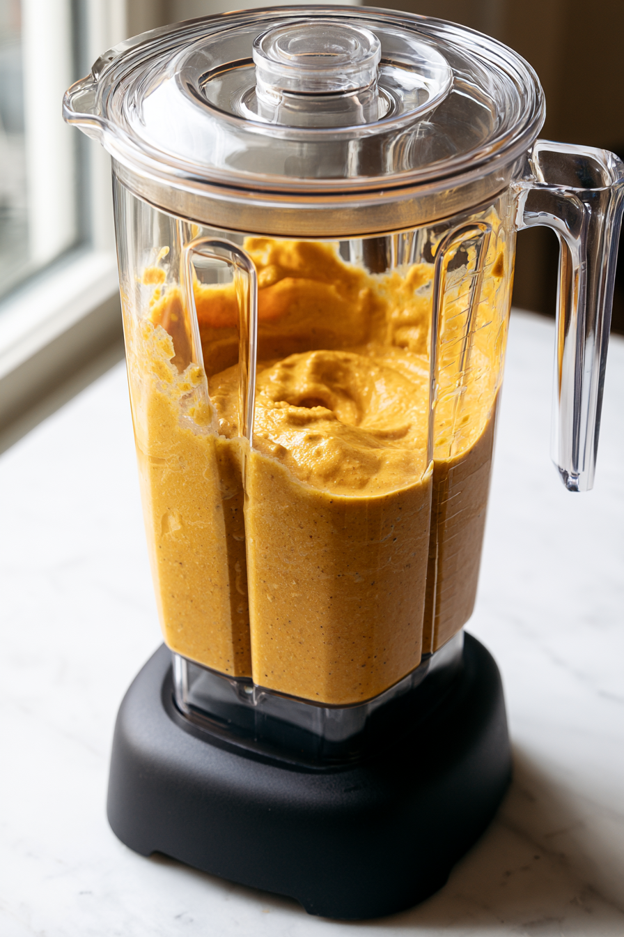 Drain the cashews and add them to a high-speed blender along with the hot water, lemon juice, nutritional yeast, Dijon mustard, garlic powder, onion powder, smoked paprika, salt, and black pepper