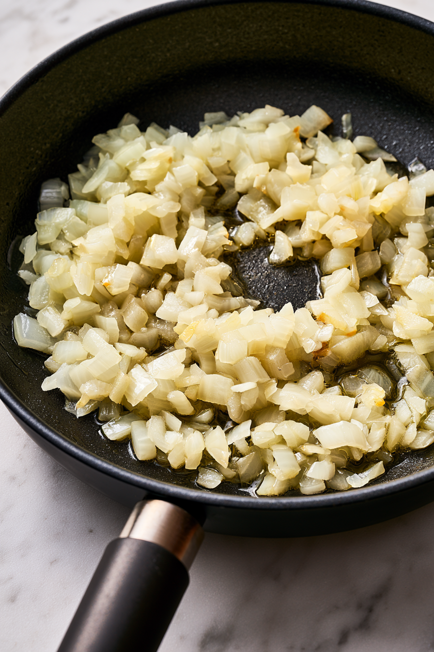 Heat a tablespoon of olive oil in a skillet over medium heat. Once shimmering, add the diced onion and sauté until translucent and fragrant—about 3-4 minutes