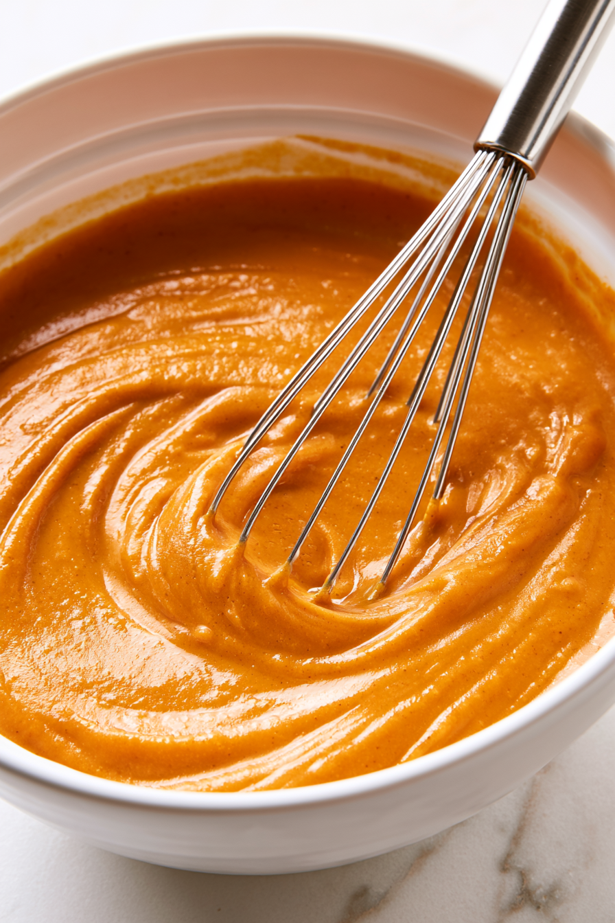 In a separate bowl, whisk the pumpkin puree, brown sugar, vegetable oil, maple syrup, milk, and vanilla extract until smooth