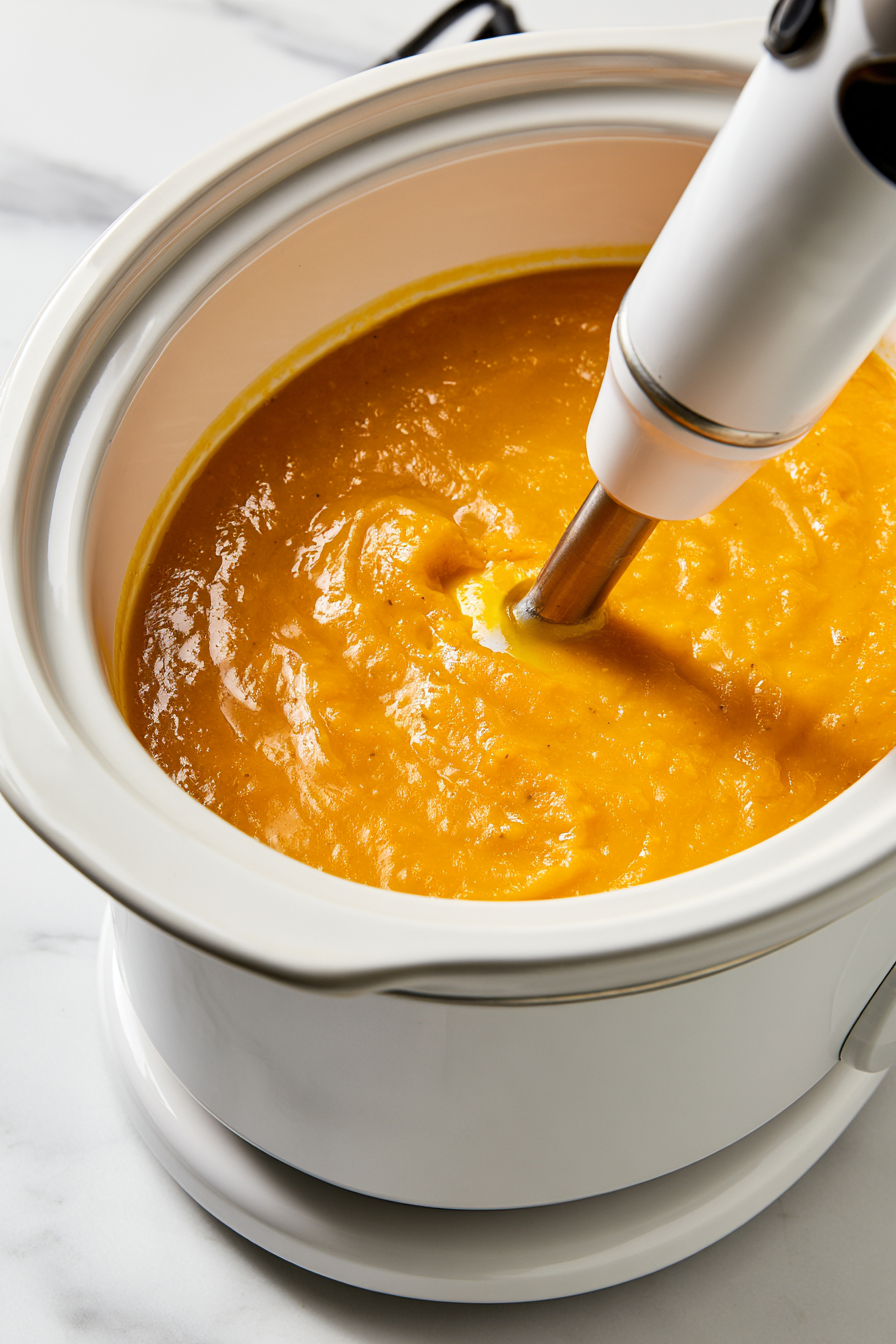 Once cooked, use an immersion blender directly in the Crockpot to blend the soup until silky smooth