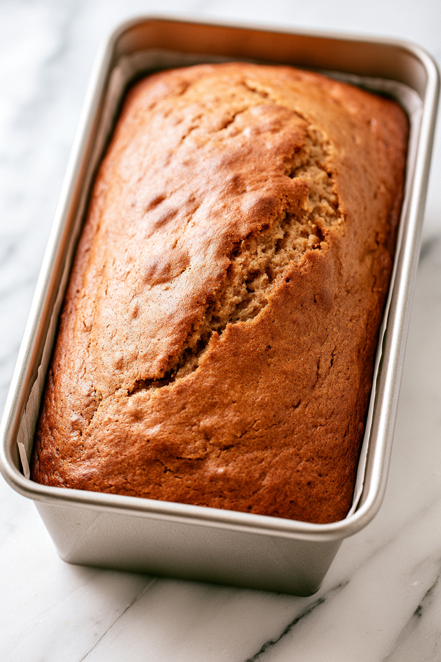Pour the batter into the prepared loaf pan and bake for 50–55 minutes, until a toothpick inserted in the center comes out clean or with a few moist crumbs