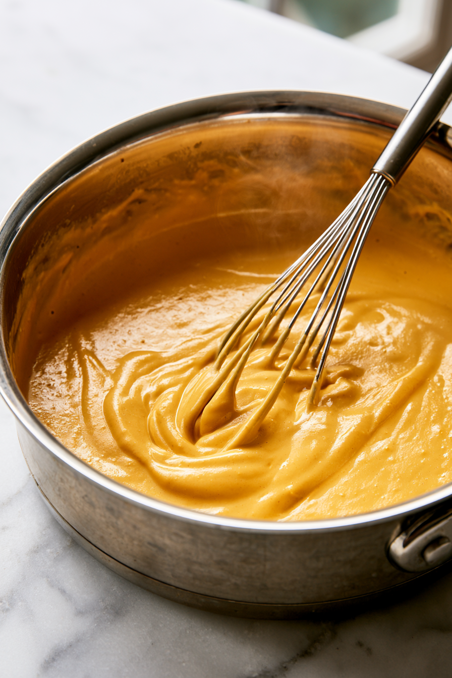 Pour the creamy sauce into a saucepan and warm it over medium-low heat for 3–4 minutes, stirring frequently