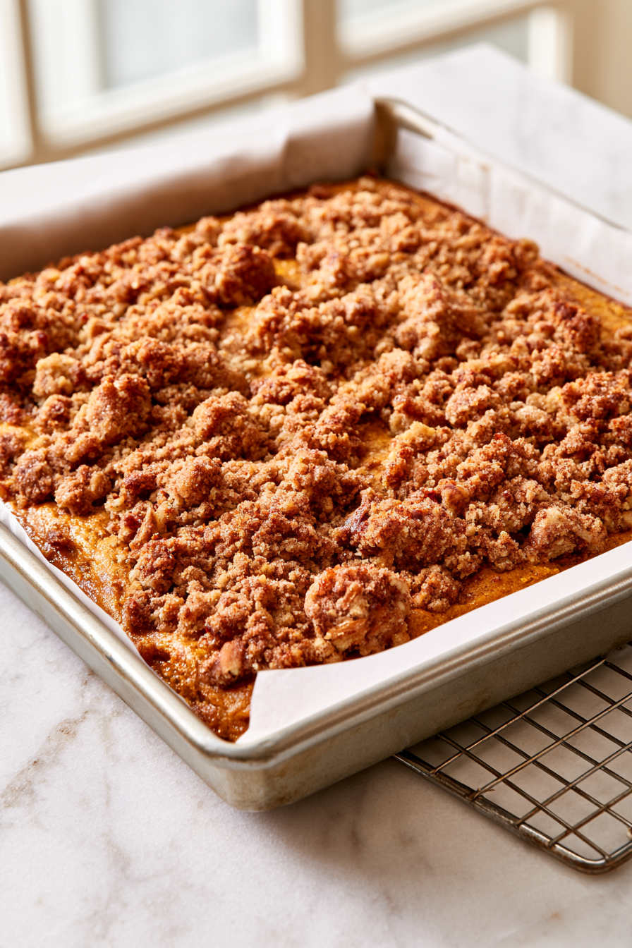 Remove the cake from the oven and let it cool in the pan for about 15–20 minutes