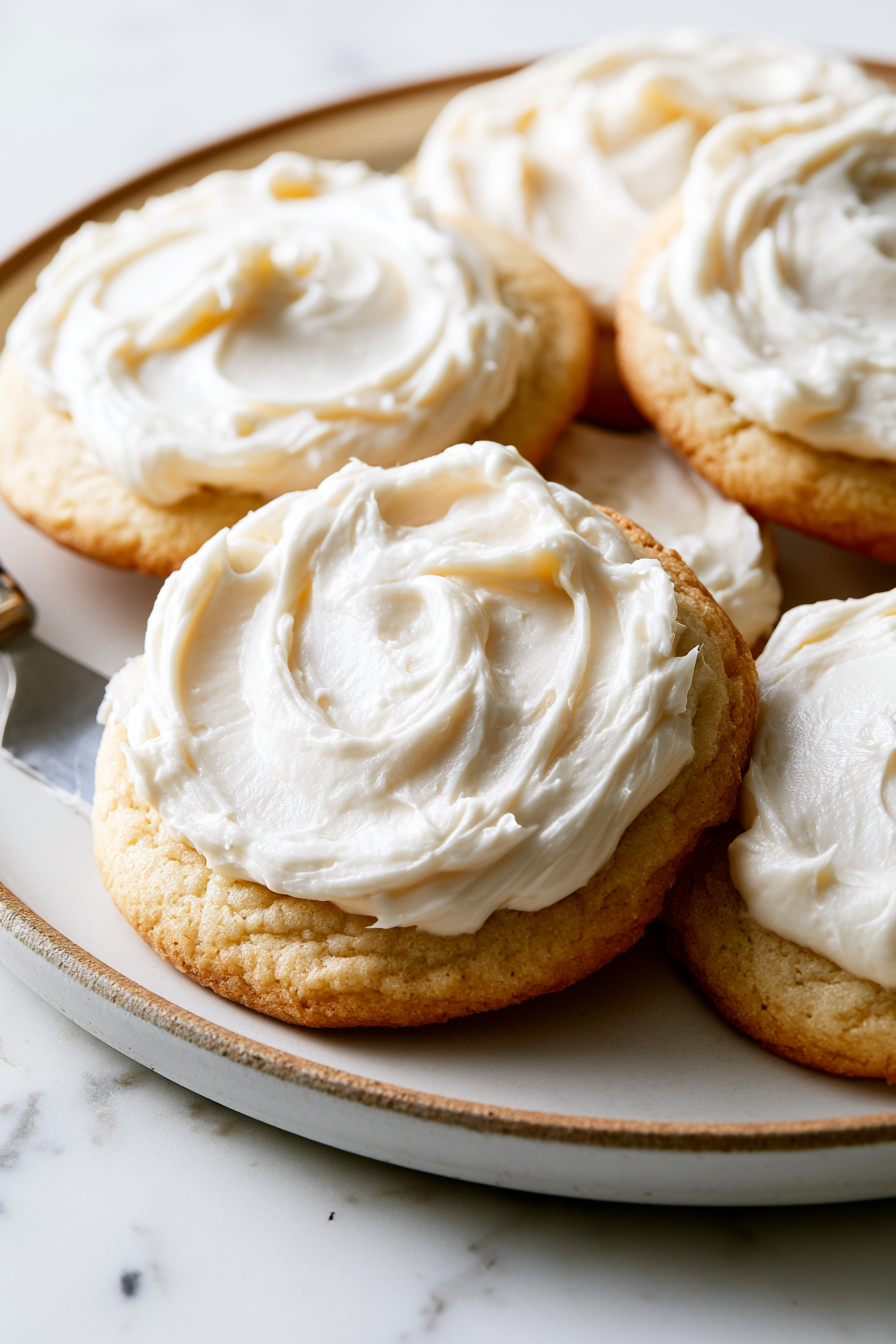 Spread a generous layer of frosting over each cooled cookie using an offset spatula