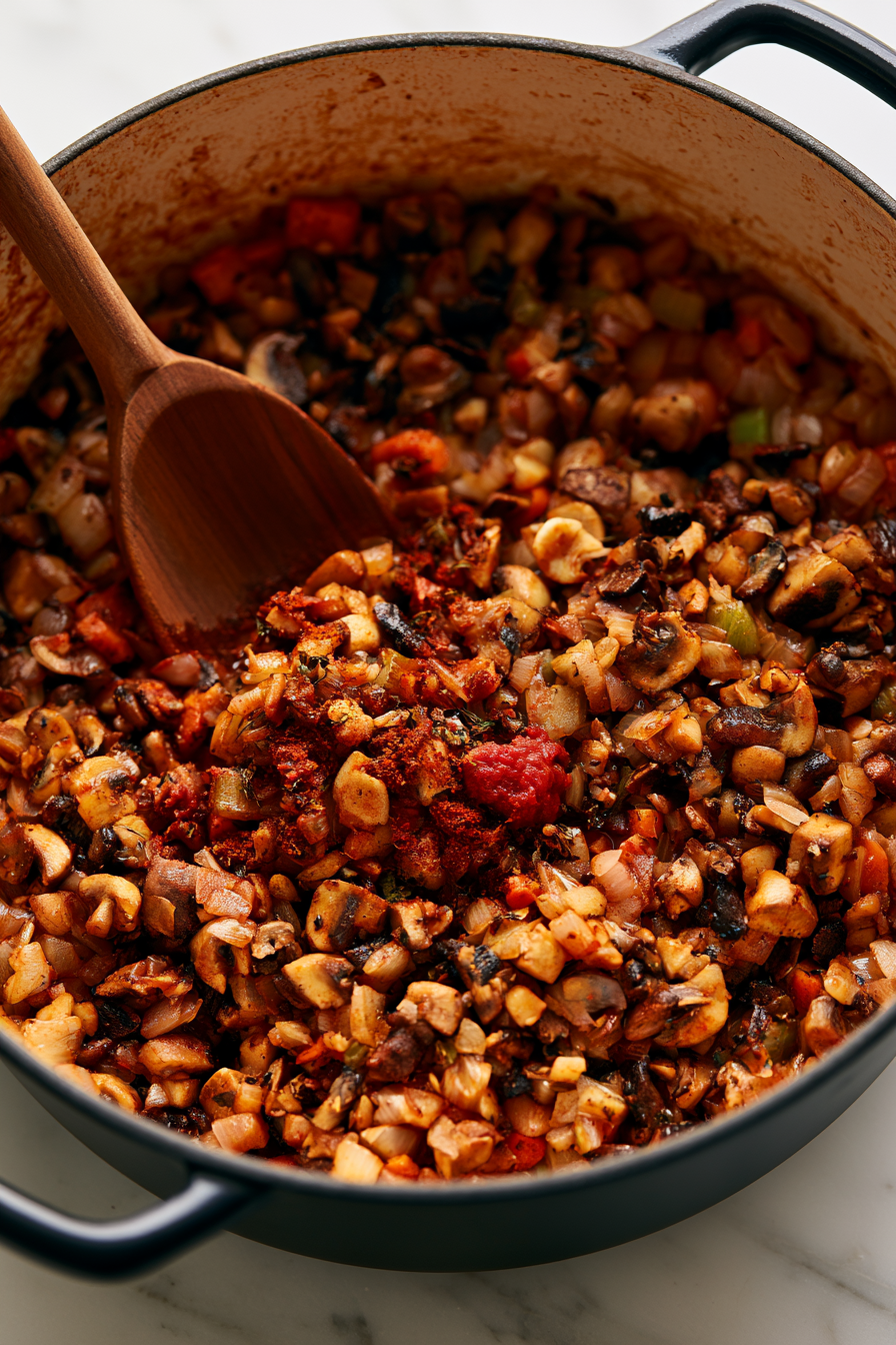 Stir in garlic, tomato paste, Italian seasoning, thyme, and smoked paprika. Cook for 1 minute
