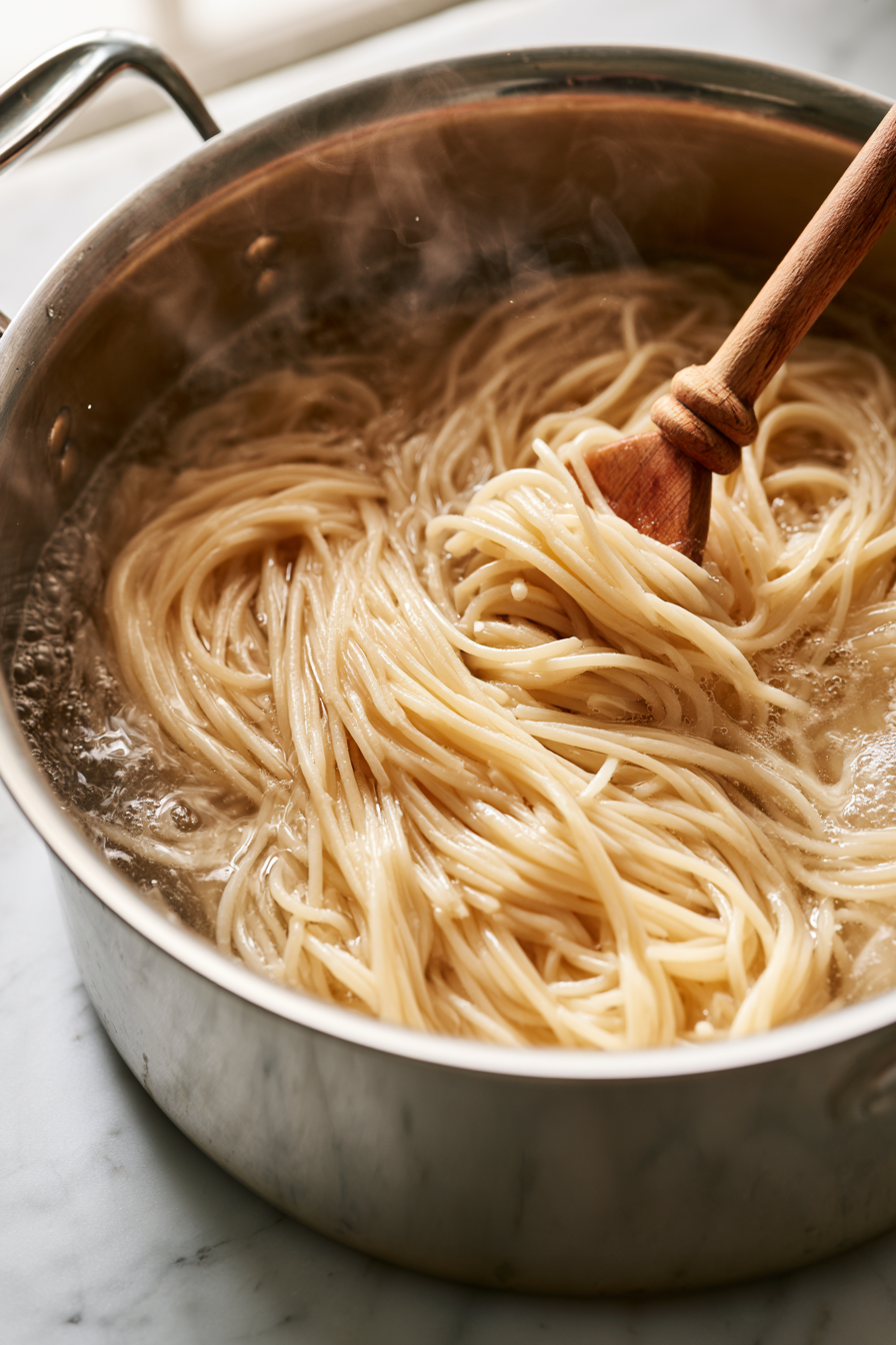 While the Bolognese simmers, bring a large pot of generously salted water to a boil